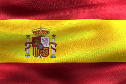 Realistic 3D render of waving Spain flag with fabric texture - great for backgro Stock Illustration