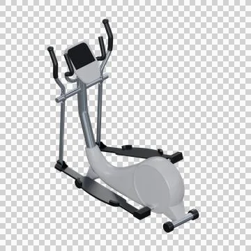 A realistic 3D render of a white elliptical exercise machine with sleek mod.. Stock Illustration