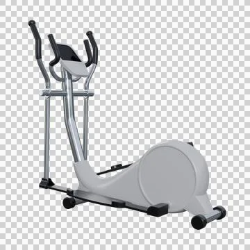 A realistic 3D render of a white elliptical exercise machine with sleek mod.. Stock Illustration