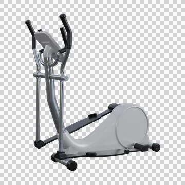 A realistic 3D render of a white elliptical exercise machine with sleek mod.. Stock Illustration
