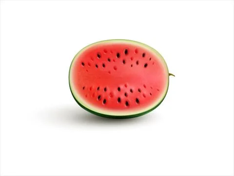 Realistic 3D rendered vector illustration of a juicy watermelon slice with se Stock Illustration
