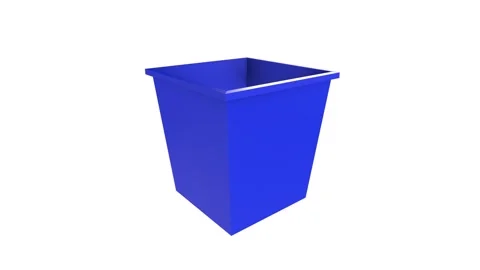 Realistic 3D rendering of a blue square waste container at sunset Stock Footage 285060591
