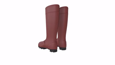 Realistic 3D rendering of brown rubber boots on a plain background Stock Footage 286148530