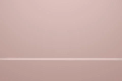 Realistic 3D rendering. Front view of empty shelf on pink wall background wit Stock Photos
