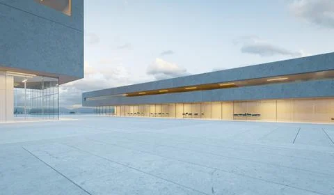 Realistic 3d rendering of Modern glass wall commercial buildings exterior Ilustración de archivo