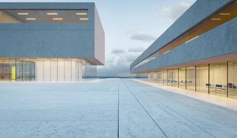Realistic 3d rendering of Modern glass wall commercial buildings exterior Ilustración de archivo