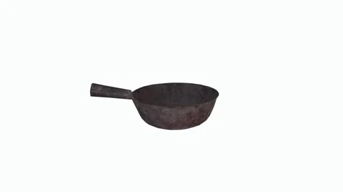Realistic 3d rendering of a rustic frying pan on a plain background Stock Footage 303594649