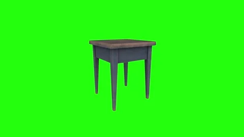 Realistic 3D rendering of a simple wooden table with green background Stock Footage 303594691