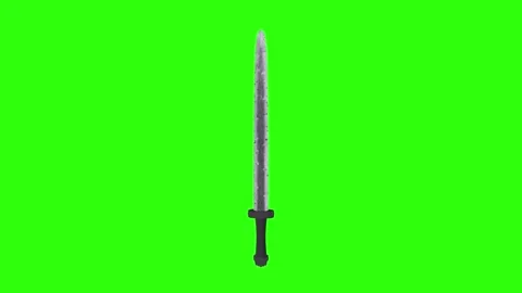 Realistic 3D rendering of a sword against a green backdrop Stock Footage 287882586