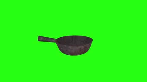Realistic 3D rendering of a vintage frying pan on green background 스톡 동영상 303594657