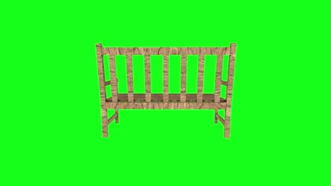 Realistic 3D rendering of a wooden bench against a green backdrop Stock Footage 287012591