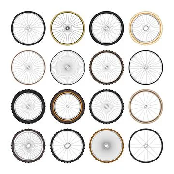 Realistic 3d retro bicycle wheels. Vintage bike rubber tyres, shiny metal spokes Stock Illustration