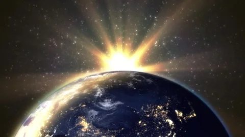 Realistic 3D Rotating Earth at Night in Space Stock Footage 309894088
