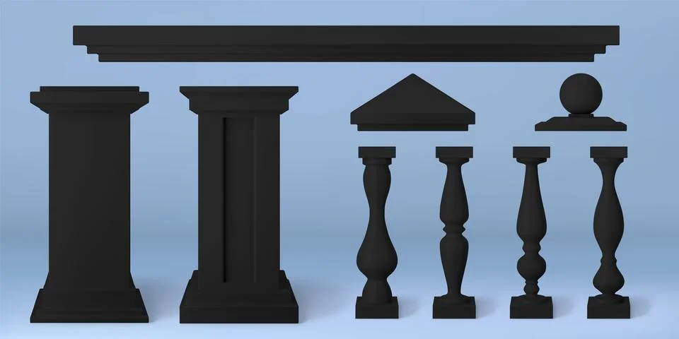 Realistic 3D set of antique architecture elements Stock Illustration