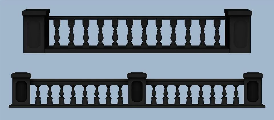 Realistic 3D set of classical balustrade handrails Illustrazione stock