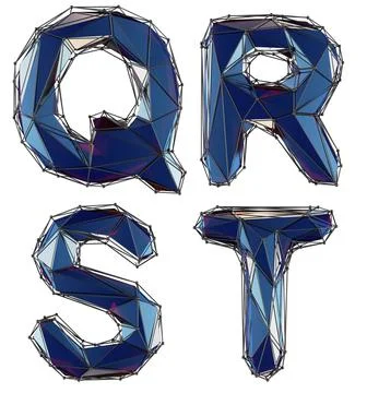 Realistic 3D set of letters Q, R, S, T made of low poly style. Collection Stock Illustration