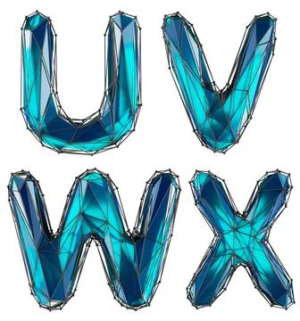 Realistic 3D set of letters U, V, W, X made of low poly style. Collection Stock Illustration
