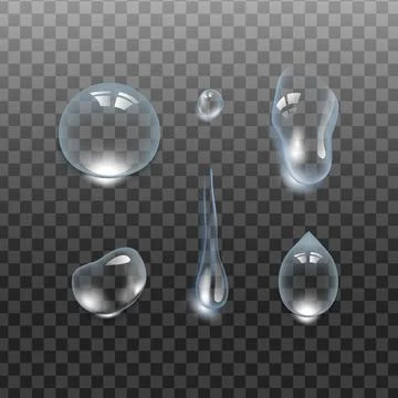Realistic 3d Set of Water drops on Transparent Background Stock Illustration