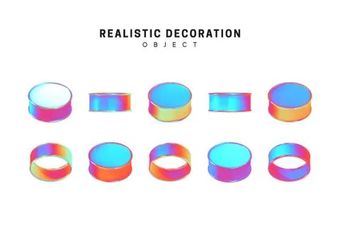 Realistic 3d shape. Objects with gradient holographic color of hologram. Geom Stockillustratie