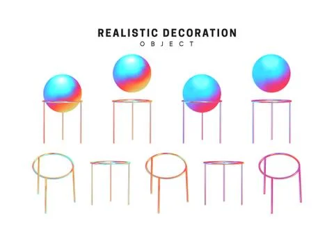 Realistic 3d shape Set of Spheres and balls with stand for them. objects with Stock Illustration
