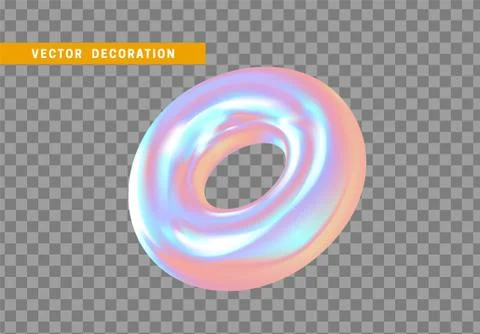Realistic 3d shape torus, donut objects with gradient holographic color of ho 库存插图
