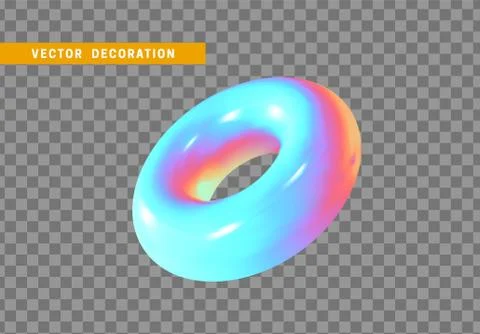 Realistic 3d shape torus, donut objects with gradient holographic color of ho Stock Illustration