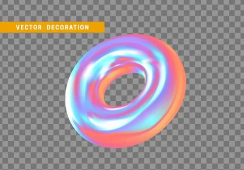 Realistic 3d shape torus, donut objects with gradient holographic color of ho 库存插图