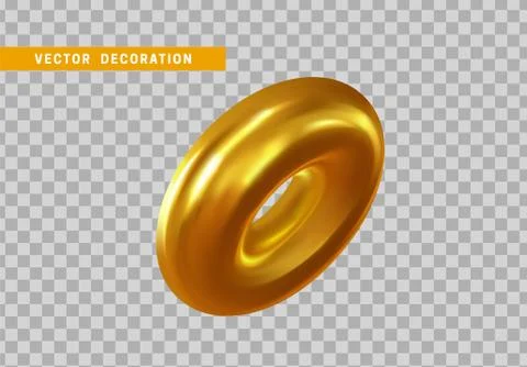 Realistic 3d shape torus, golden donut objects. Geometric decorative design e 스톡 일러스트