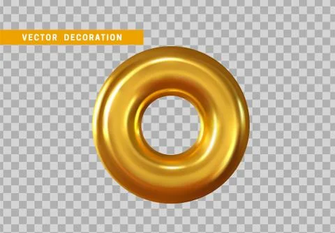Realistic 3d shape torus, golden donut objects. Geometric decorative design e 스톡 일러스트