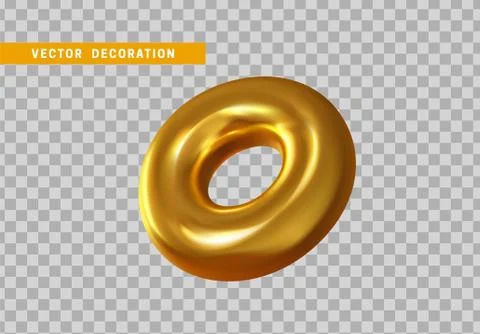 Realistic 3d shape torus, golden donut objects. Geometric decorative design e Stock Illustration