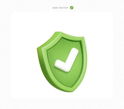 Realistic 3d shield security icon with checkmark Illustrazione stock