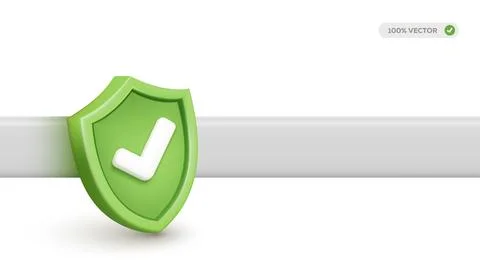 Realistic 3d shield security icon with checkmark Illustrazione stock