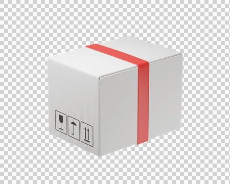 Realistic 3D shipping box with red tape Stock Illustration