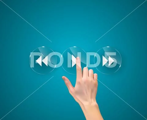 Realistic 3D Silhouette of hand with finger pressing a play button ...