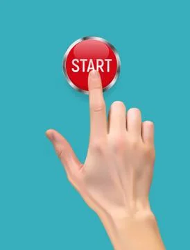 Realistic 3D Silhouette of  hand with inger pressing a red stop  button on Whi 库存插图
