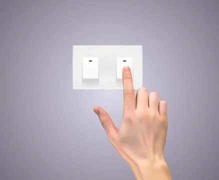 Realistic 3D Silhouette of  hand with light switch  Illustration Illustrazione stock