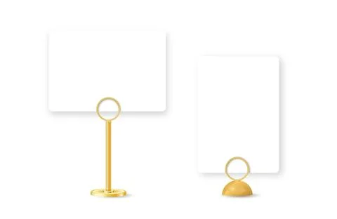 Realistic 3D silver clip displaying blank template on desktop. Perfect mockup Stock Illustration