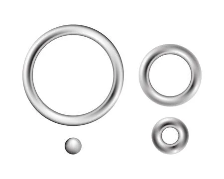 Realistic 3D silver metallic rings and a sphere isolated on a white backgroun Stock Illustration