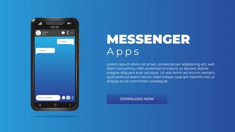 Realistic 3d smartphone template on a blue background. Mockup cellphone. Chat Stock Illustration