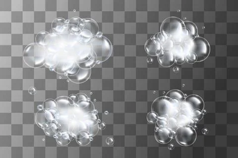 Realistic 3d soap bubbles with reflection effect vector illustration Stock Illustration