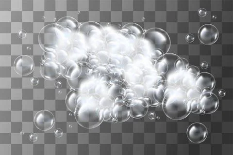 Realistic 3d soap bubbles with reflection effect vector illustration Stock Illustration