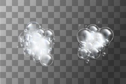 Realistic 3d soap bubbles with reflection effect vector illustration Stock Illustration