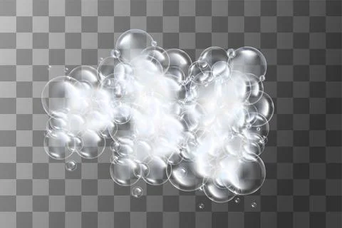 Realistic 3d soap bubbles with reflection effect vector illustration Stock Illustration