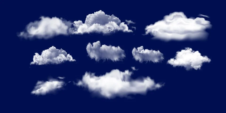 Realistic 3D soft white cloud floating in a bright blue sky background, perfe Stock Illustration