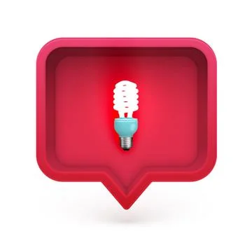 Realistic 3D speech bubble with energy saver light bulb in it, vector illustr Illustrazione stock