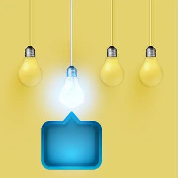 Realistic 3D speech bubble with light bulb, vector illustration Stock Illustration