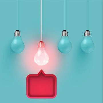 Realistic 3D speech bubble with light bulb, vector illustration Illustrazione stock