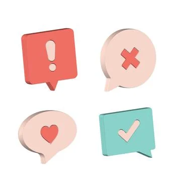 Realistic 3d speech bubbles set, chat message notification icons collection Stockillustratie