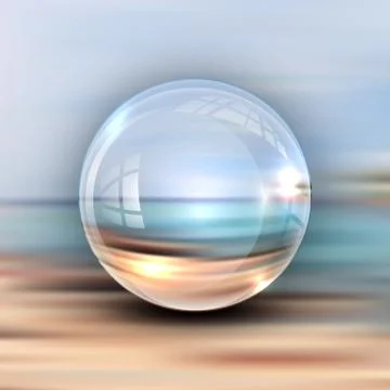 Realistic 3D sphere on the background of the beach and the sea Stock Illustration