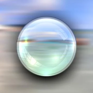 Realistic 3D sphere on the background of the beach and the sea Stock Illustration